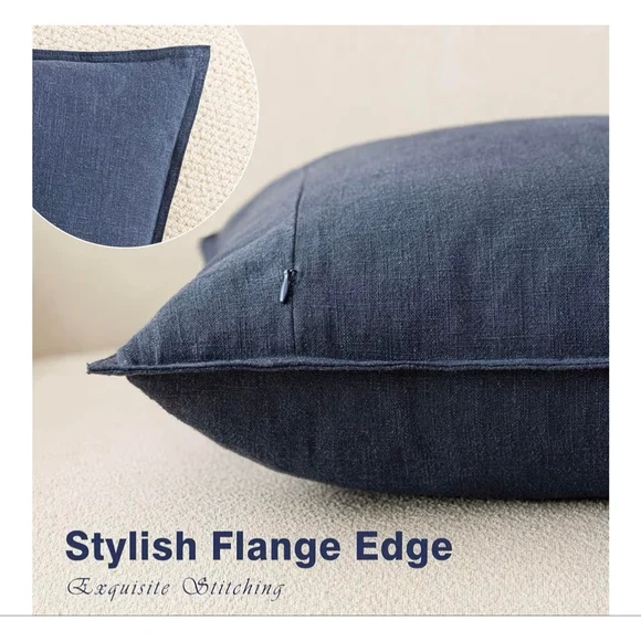 NEW 2 Large Flange Linen Pillow Covers 22x22” Navy - Picture 3 of 4